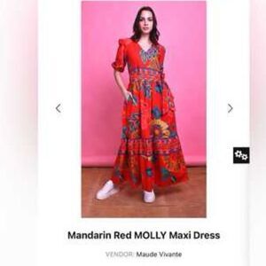 Maude Vivante Women's Mandarin Red Molly Maxi Sun Dress Size Small